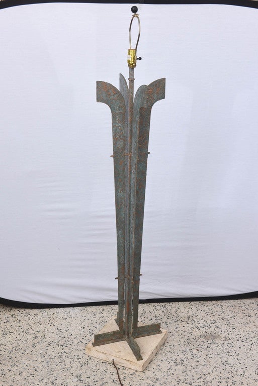 Brutalist French Bronze, Iron and Stone Floor Lamp, 1970s France For Sale 5