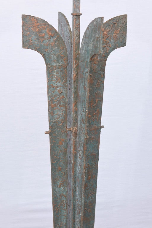 Brutalist French Bronze, Iron and Stone Floor Lamp, 1970s France For Sale 6