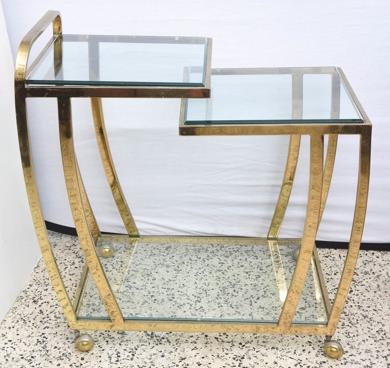 Perfectly on trend brass, two-level bar cart from the 1970s, Italy.
