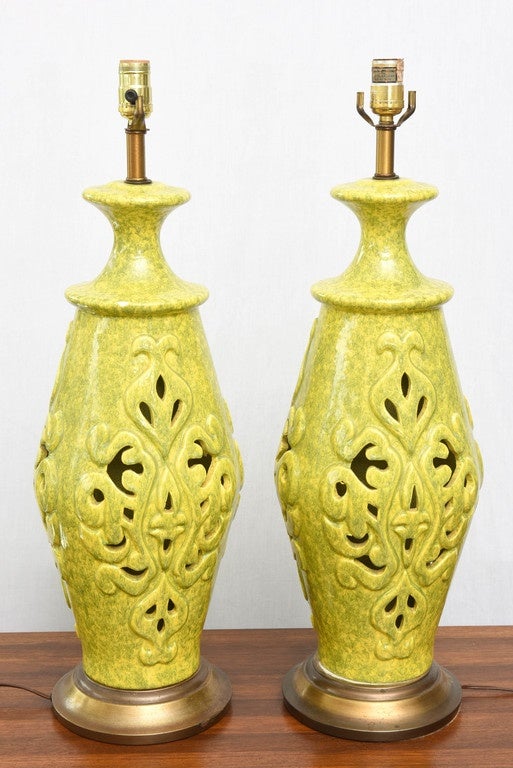 Mid-Century Modern Pair of Vintage Ceramic Lamps, USA 1960s For Sale