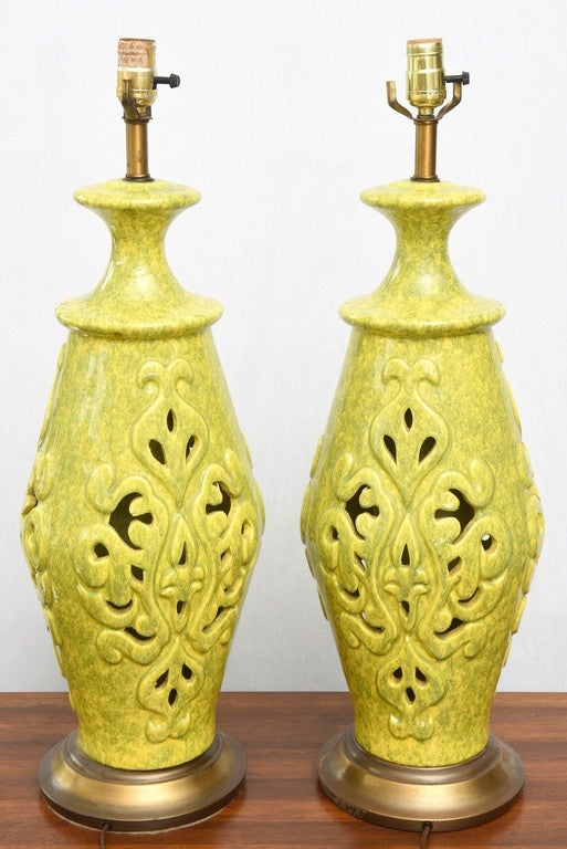 Mid-20th Century Pair of Vintage Ceramic Lamps, USA 1960s For Sale