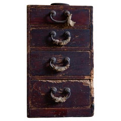 Japanese antique small box chest of drawers, 1916. Taisho wabi sabi urushi tansu