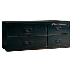 Japanese antique drawer 1860s-1920s / Black urushi finished wabi sabi tansu
