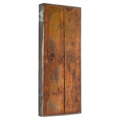 vintage rusty wood & patinated copper wall decor / cabinet. wabi sabi art piece