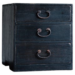 Japanese vintage urushi small Kiri tansu box chest of drawers, wabi sabi mingei
