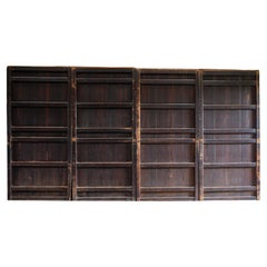 Antique Japanese tall & thick Urushi wooden sliding doors, wabi sabi primitive
