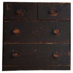 1860s-80s Japanese antique wabi sabi Black Urushi mid Tansu chest of drawers