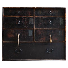 1860s-80s Japanese antique wabi sabi Black Urushi mid Tansu chest of drawers