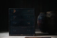 19th C Edo Japanese Antique Mid-Size Black Urushi Tansu Chest with 4 Drawers