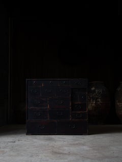 Commode « tansu » japonaise antique du XIXe siècle, de l'époque Edo, en bois de zelkova et de cèdre, laquée à l'urushi noir