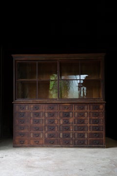 Coiffeuse japonaise ancienne à deux niveaux, avec vitrine et tiroirs, années 1870