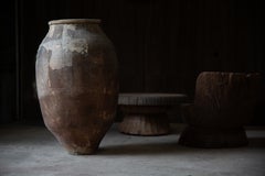 Large Japanese Antique Paper-Covered Wabi-Sabi Cha Tsubo Tea Storage Jar 19th C