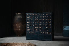 Mid 19th C Edo Japanese antique black medicine tansu chest of drawers, wabi sabi