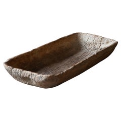 late 19th C Antique Japanese Wooden Bowl, Wabi-Sabi Decorative Display Bowl