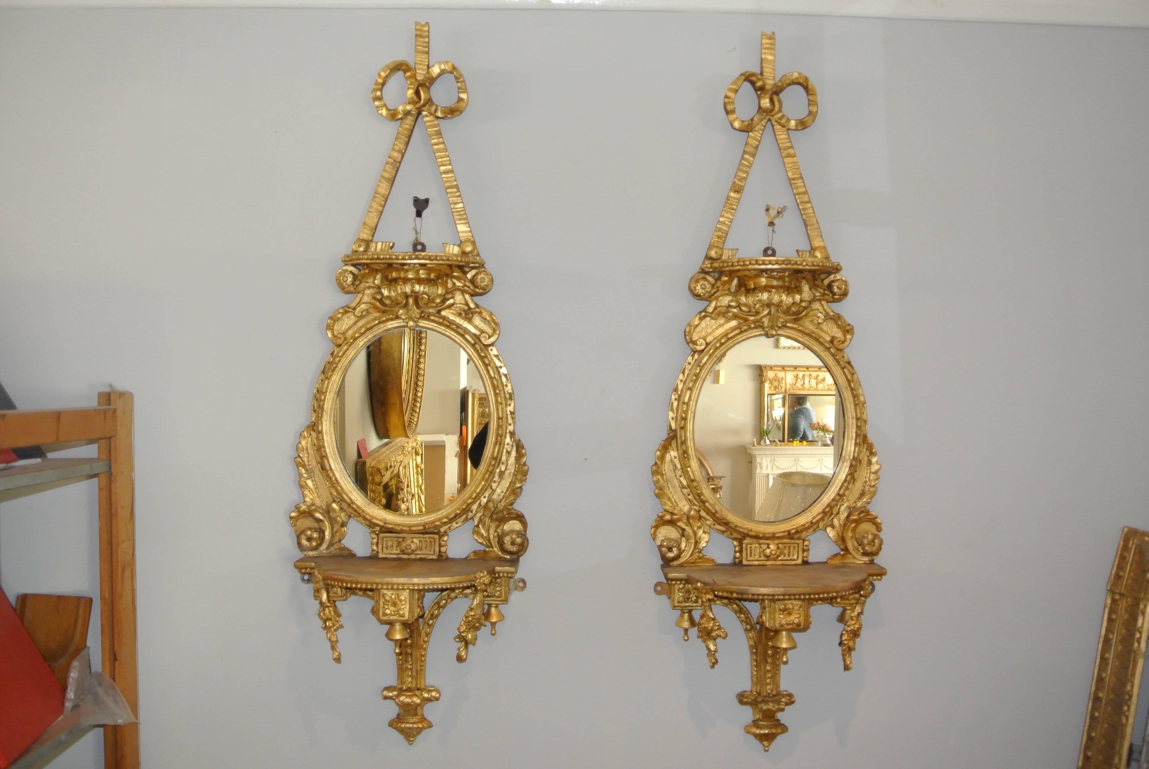 Victorian Pair of Antique 19th Century Gilt Mirror Sconces