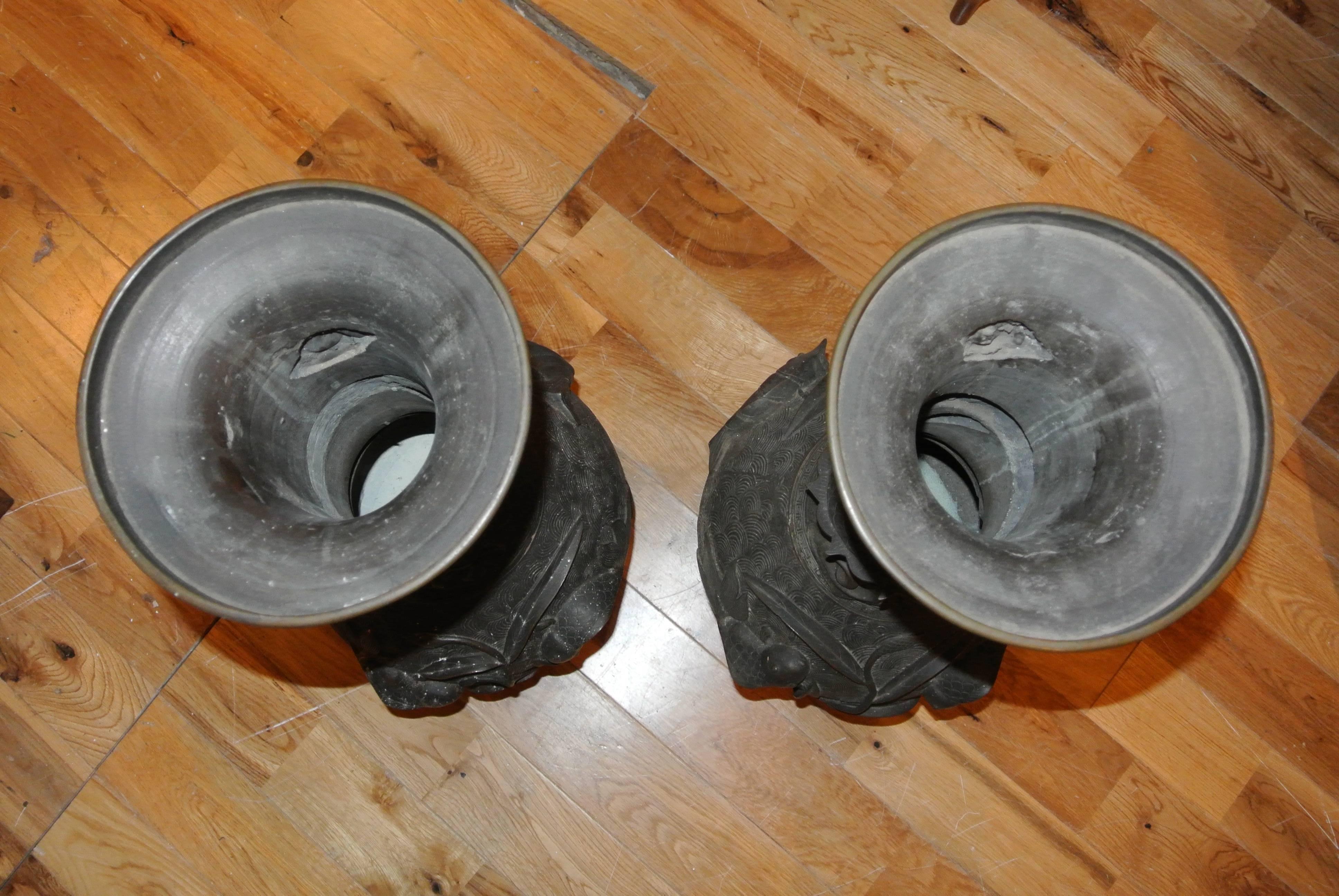 Chinese Pair of Antique 19th Century Bronze Vases