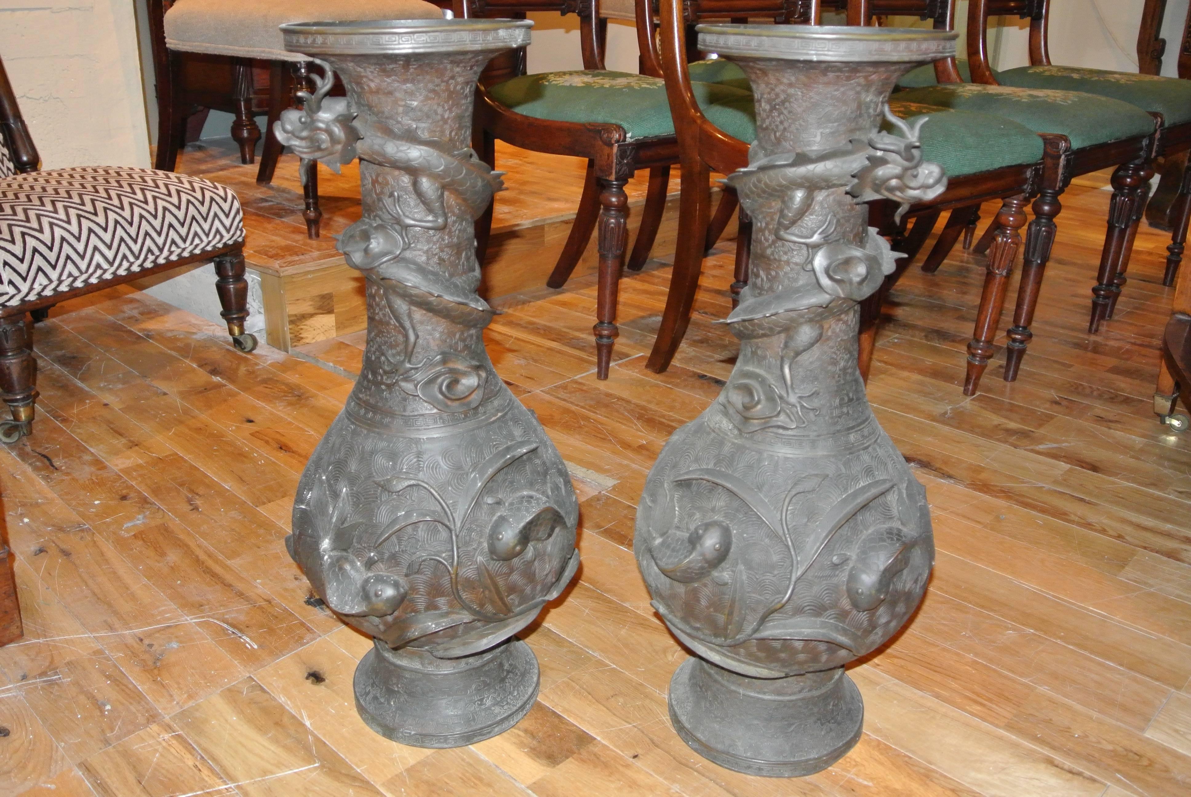 Pair of Antique 19th Century Bronze Vases 1