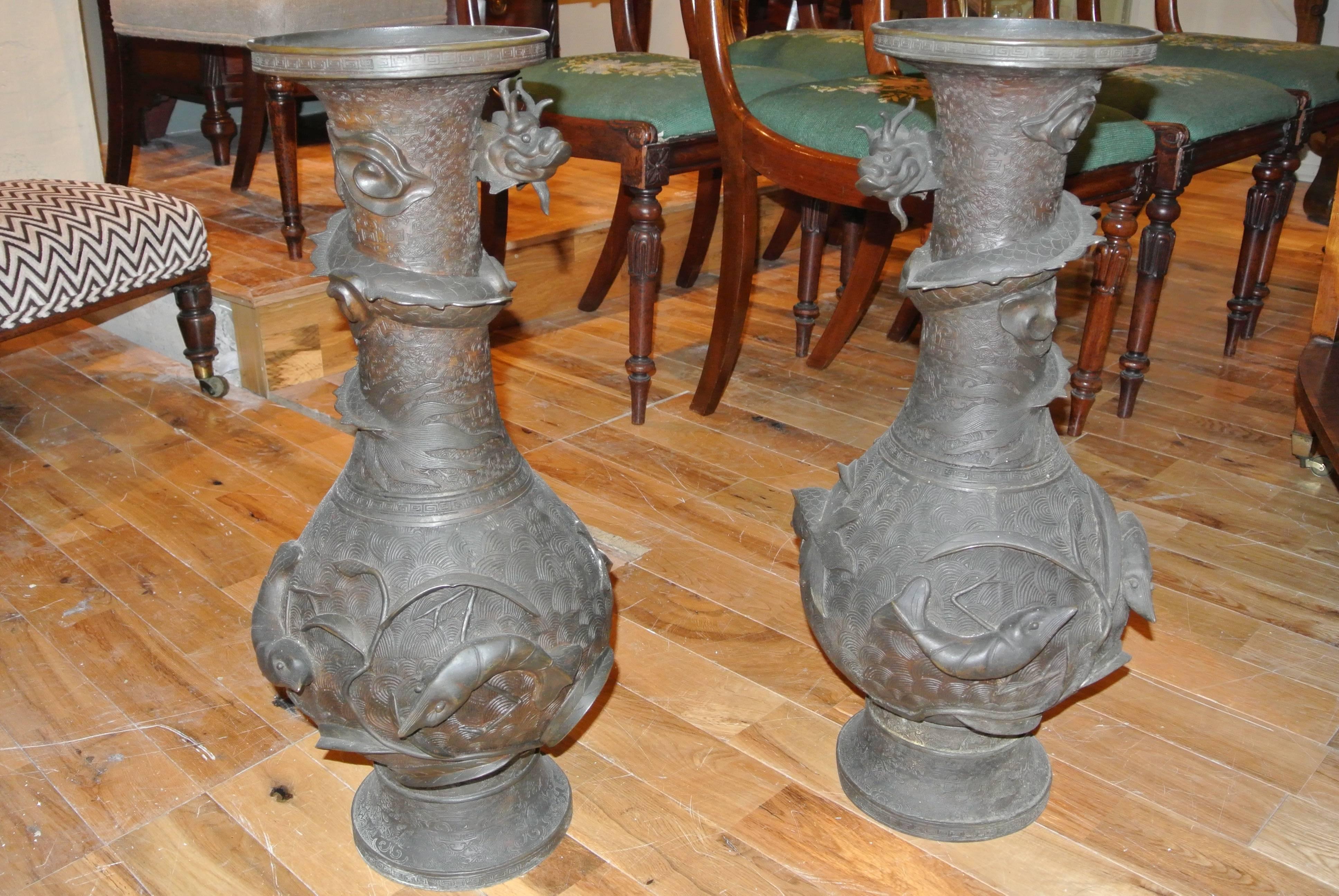 Pair of Antique 19th Century Bronze Vases 2