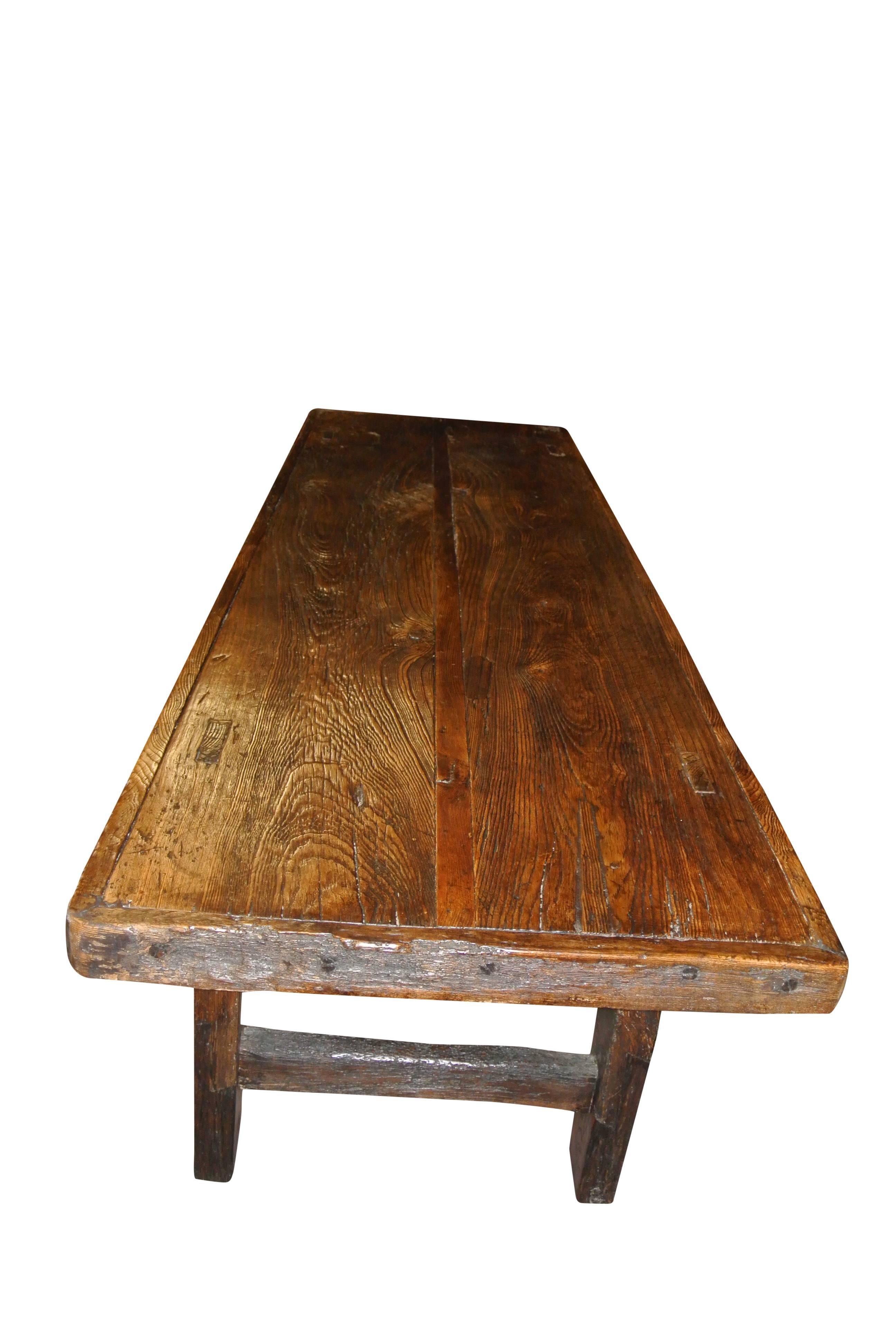 Country Large 19th Century Elm Farmhouse Table 