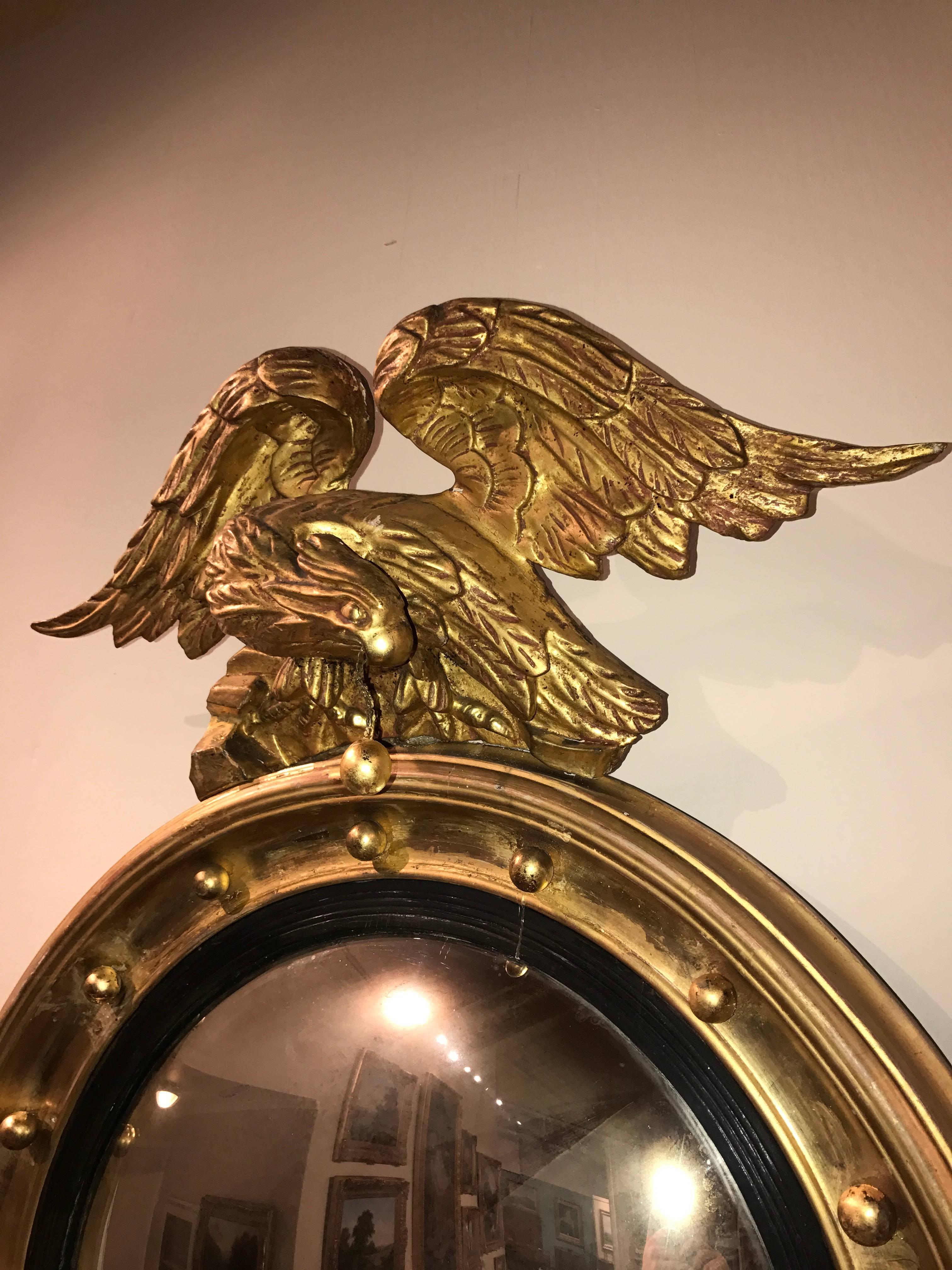 19th Century Eagle Crested Convex Gilt Mirror In Excellent Condition In Bournemouth, GB