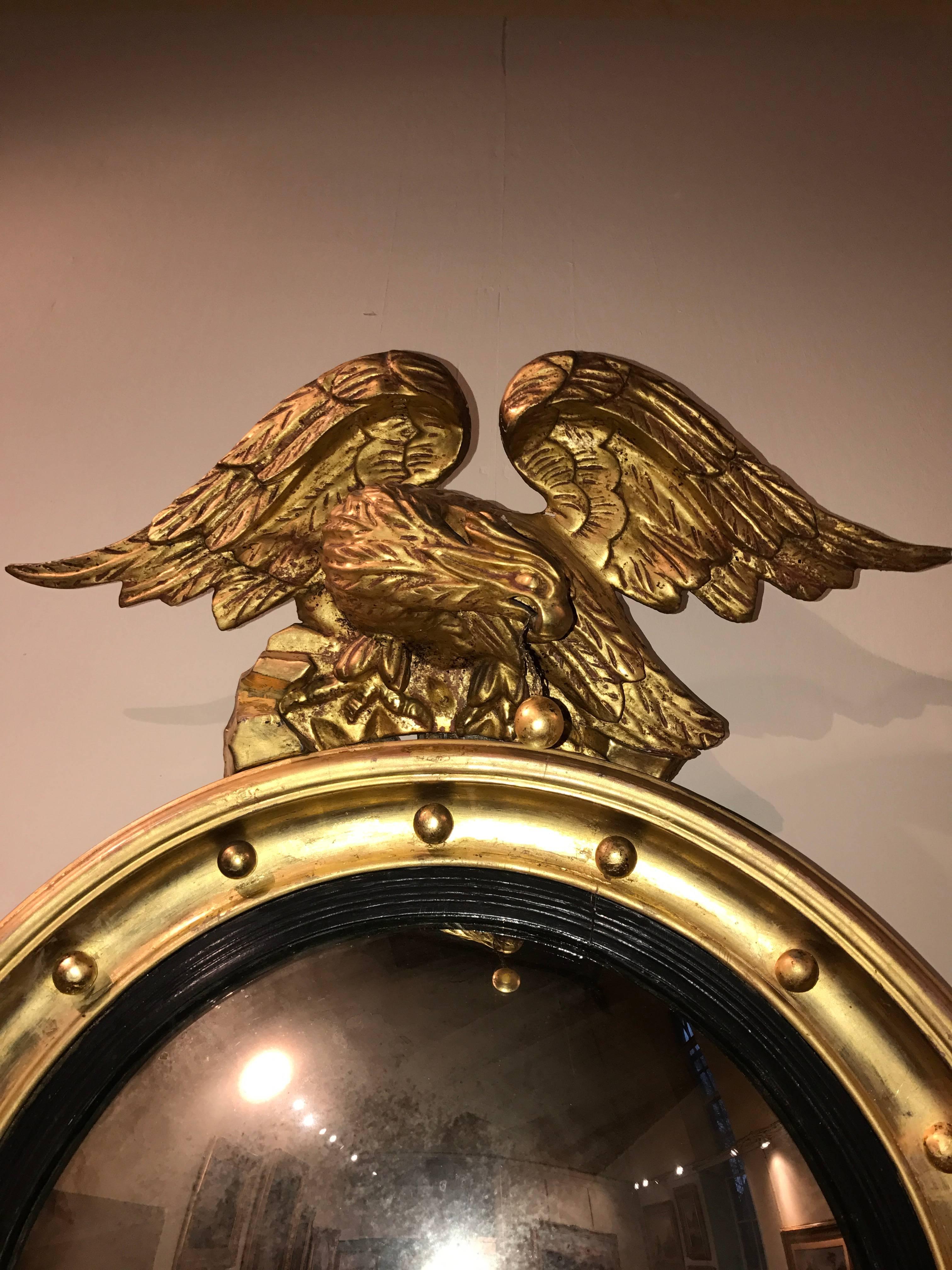 19th Century Eagle Crested Convex Gilt Mirror 1
