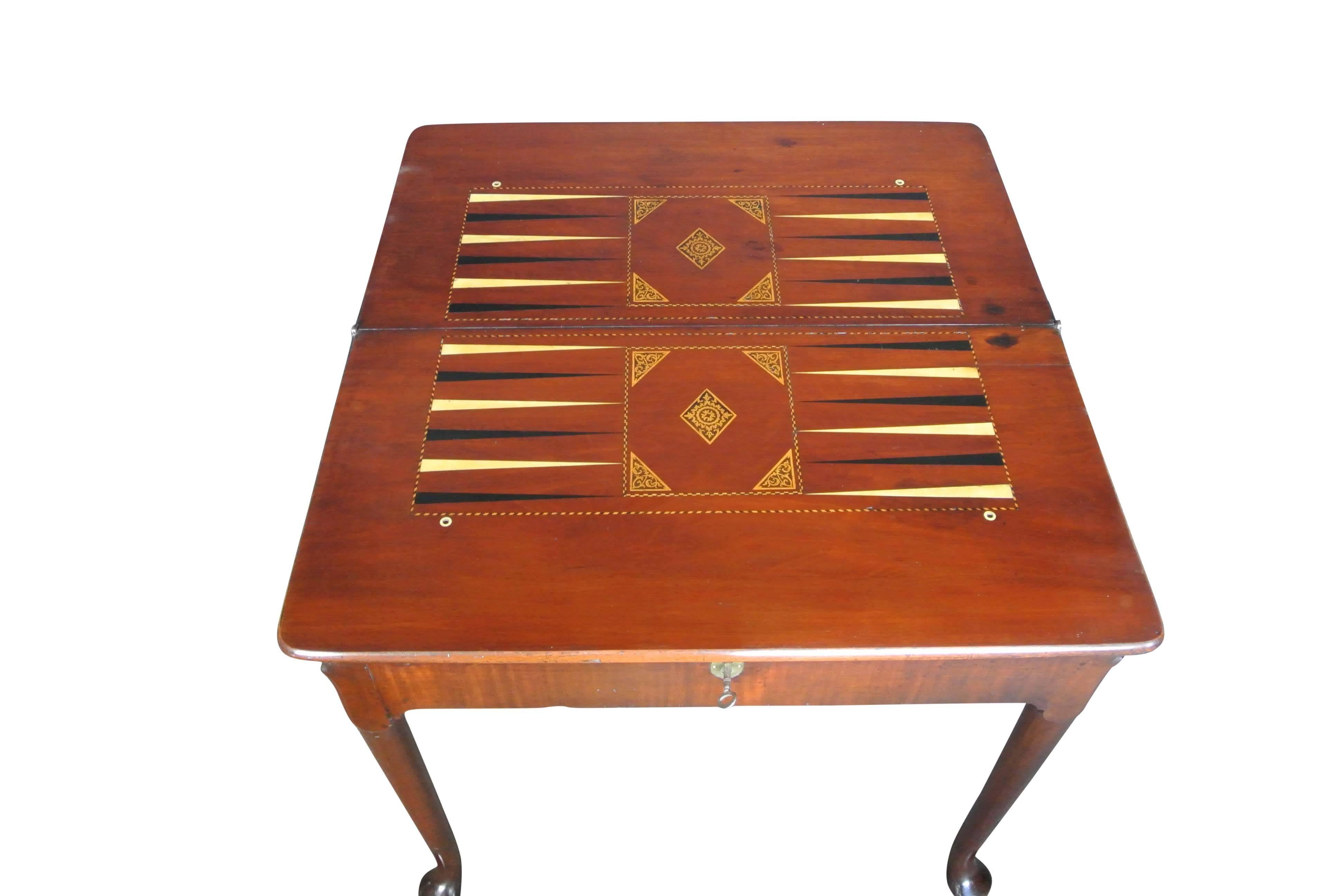 Mahogany Antique George II Triple Top Backgammon and Cards Table
