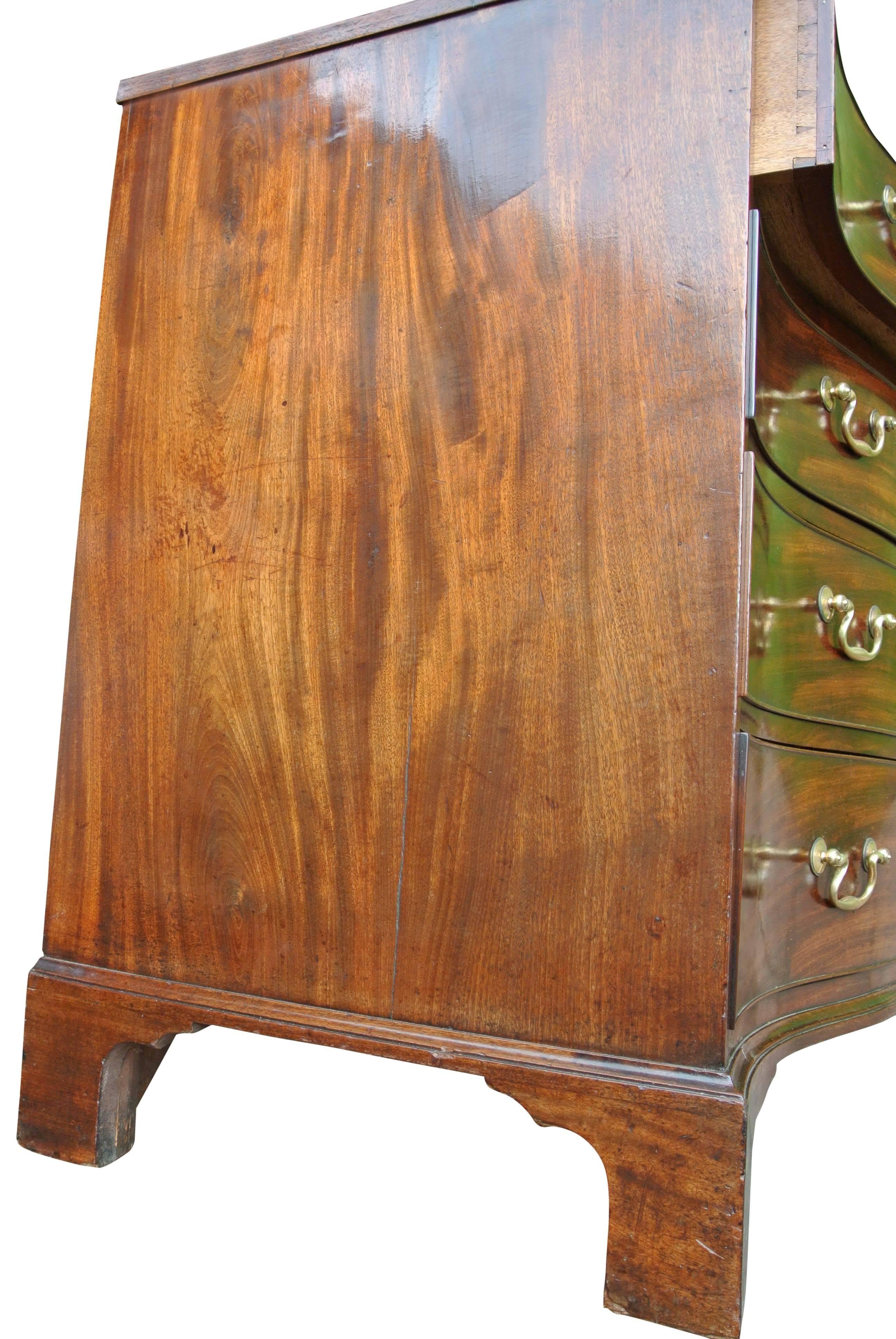 Brass 18th Century George III Serpentine Mahogany Chest of Drawers