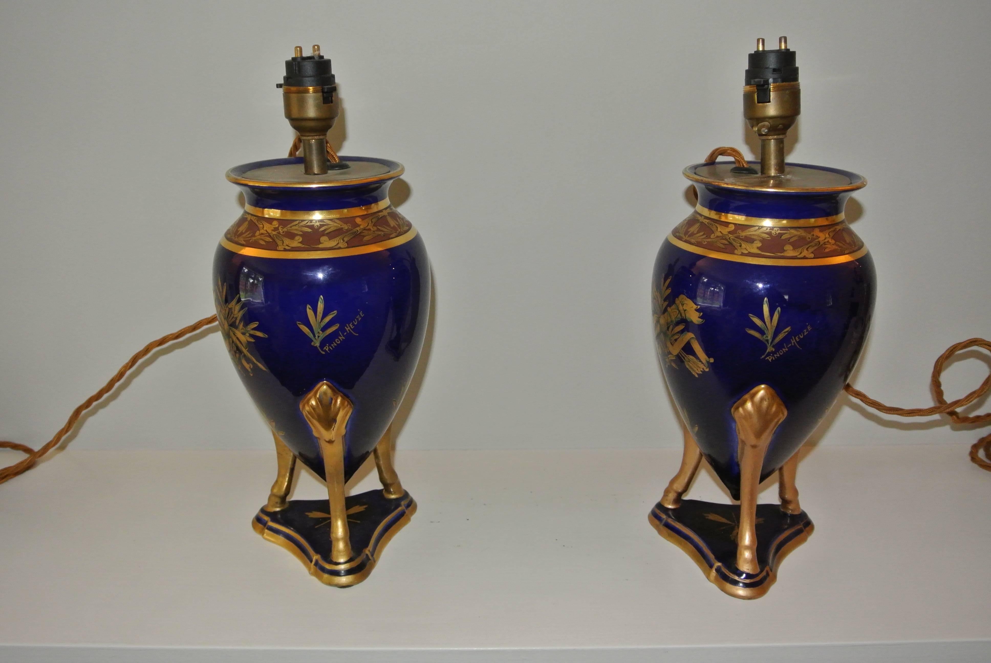 Early 20th Century Pair of French Art Deco Faience Vase Lamps