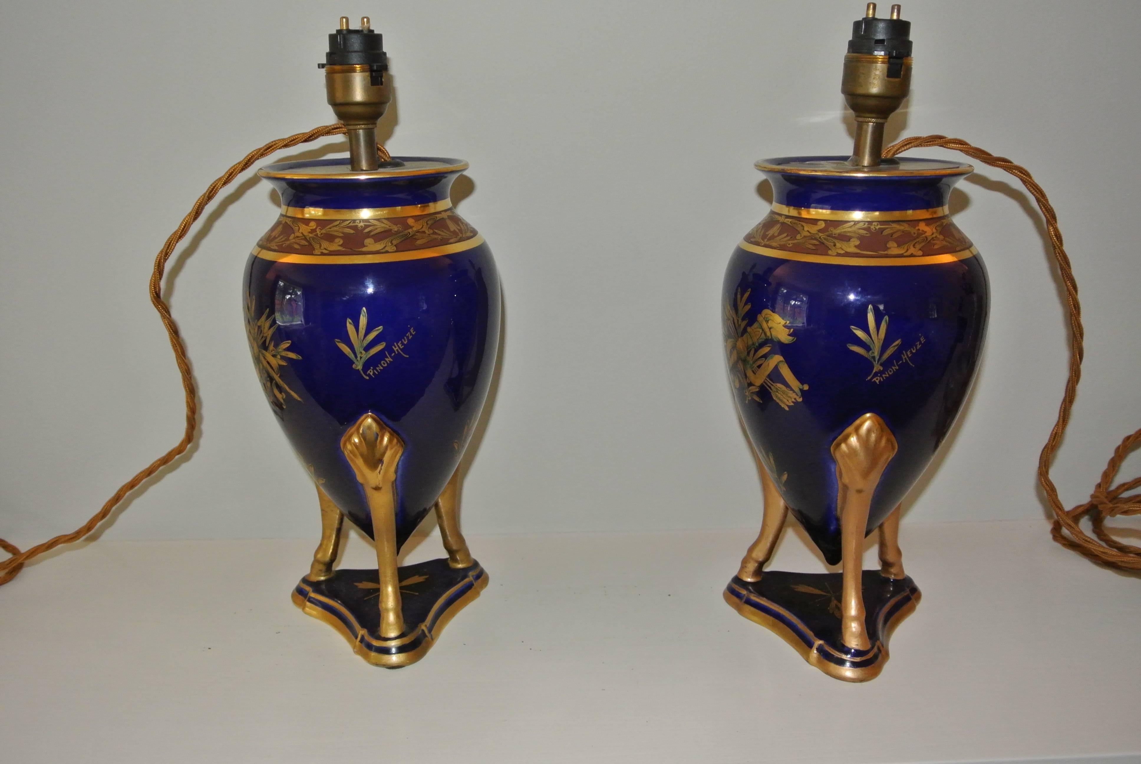 Pair of French Art Deco Faience Vase Lamps 2