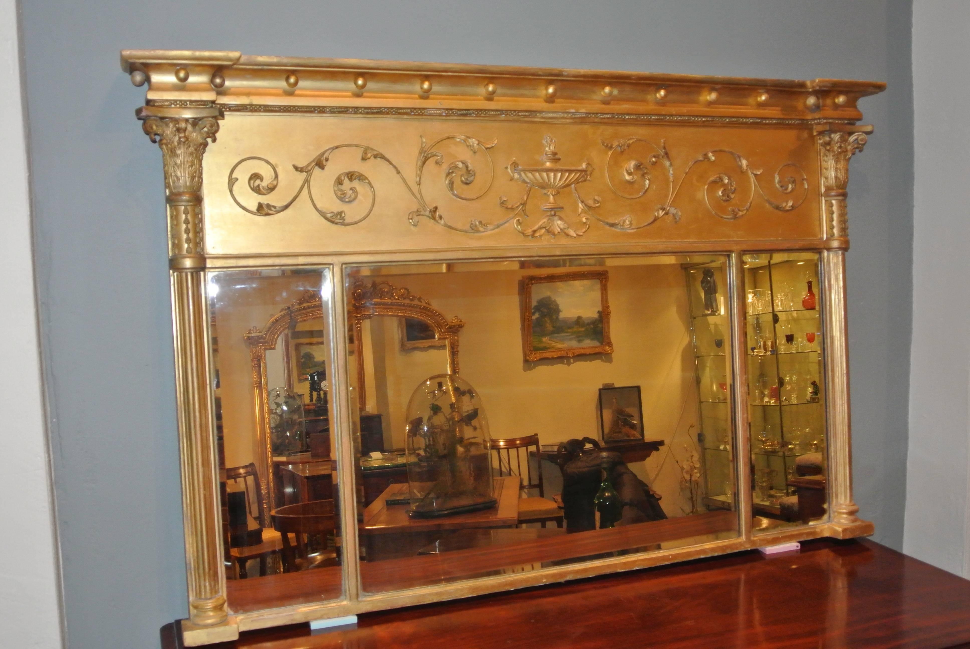 Adam Style Antique Regency Giltwood Overmantel Mirror