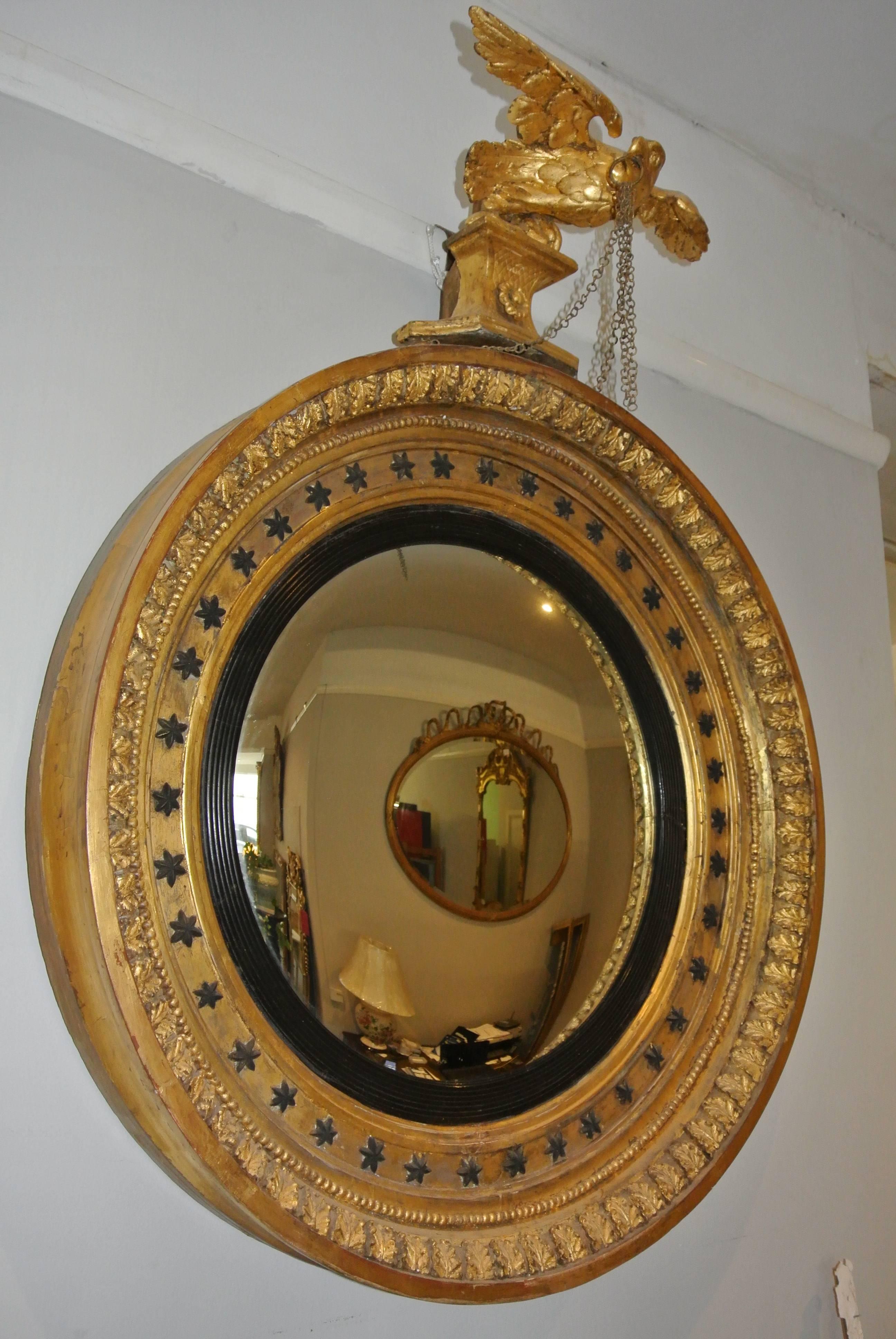 Regency Giltwood Eagle And Stars Convex Mirror In Excellent Condition In Bournemouth, GB