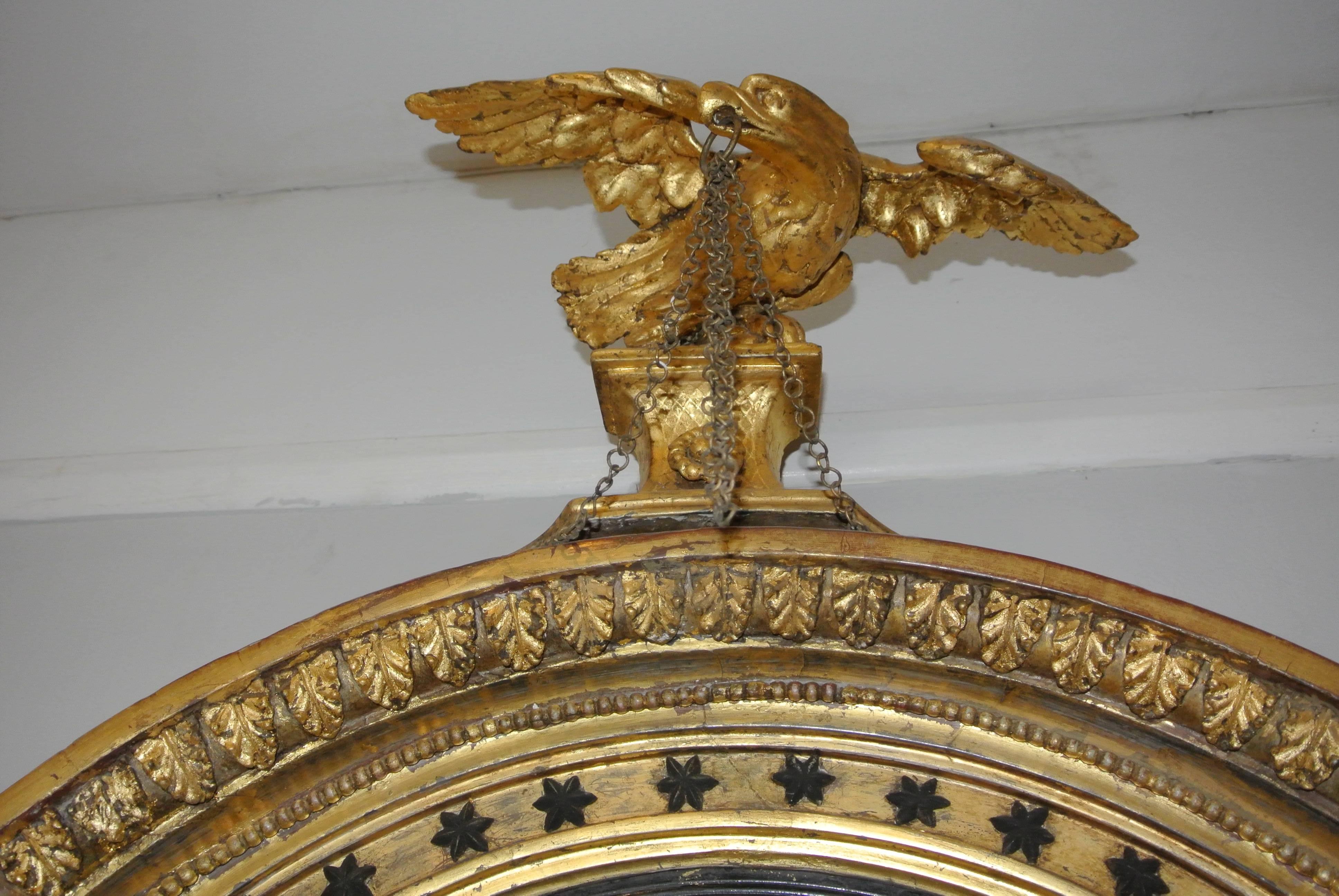 Early 19th Century Regency Giltwood Eagle And Stars Convex Mirror