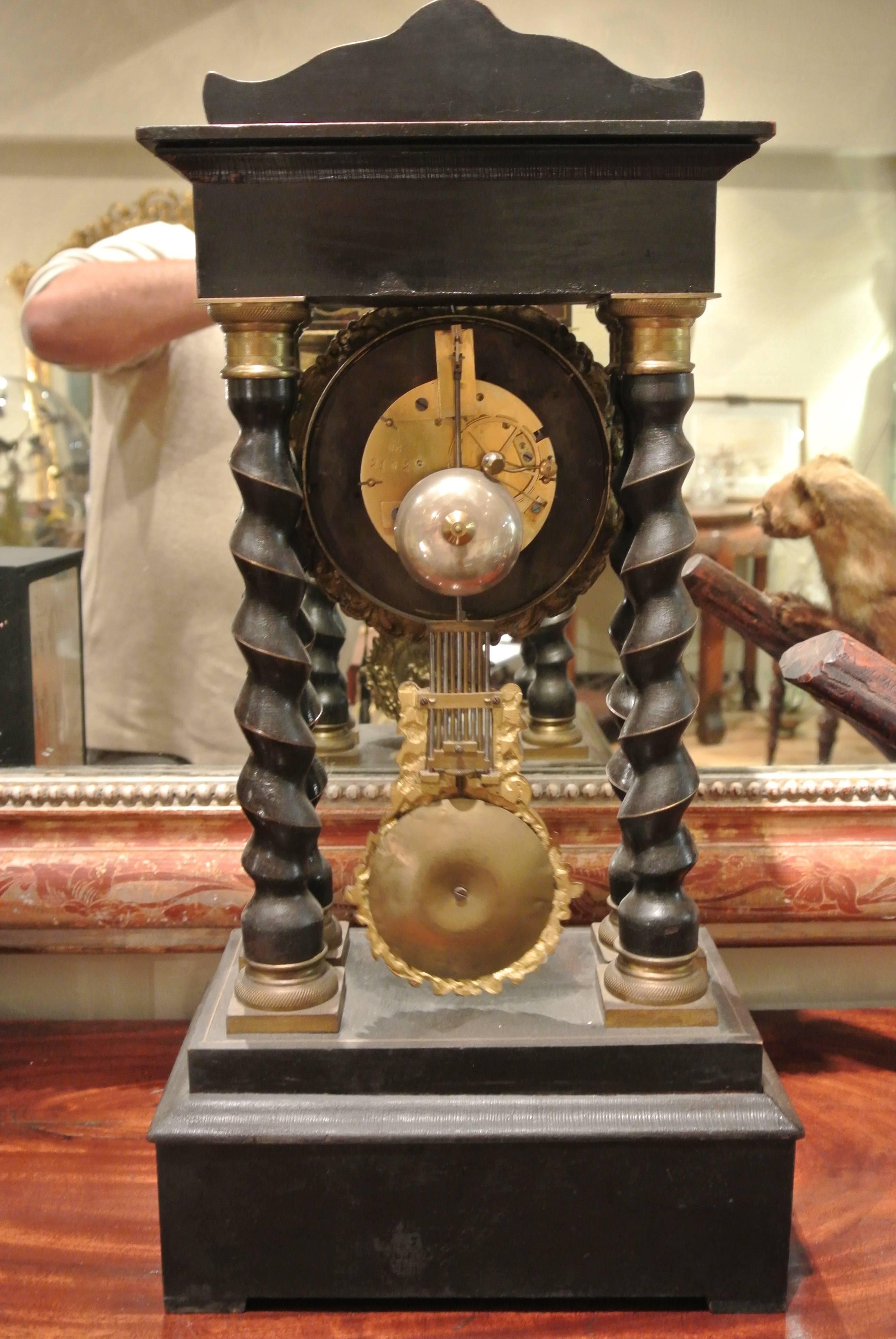 Wood 19th Century French Empire Portico Clock