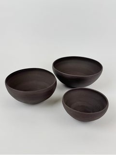 Minimalist Black Ceramic Nesting Bowls – Handmade Modern Wabi-Sabi Set