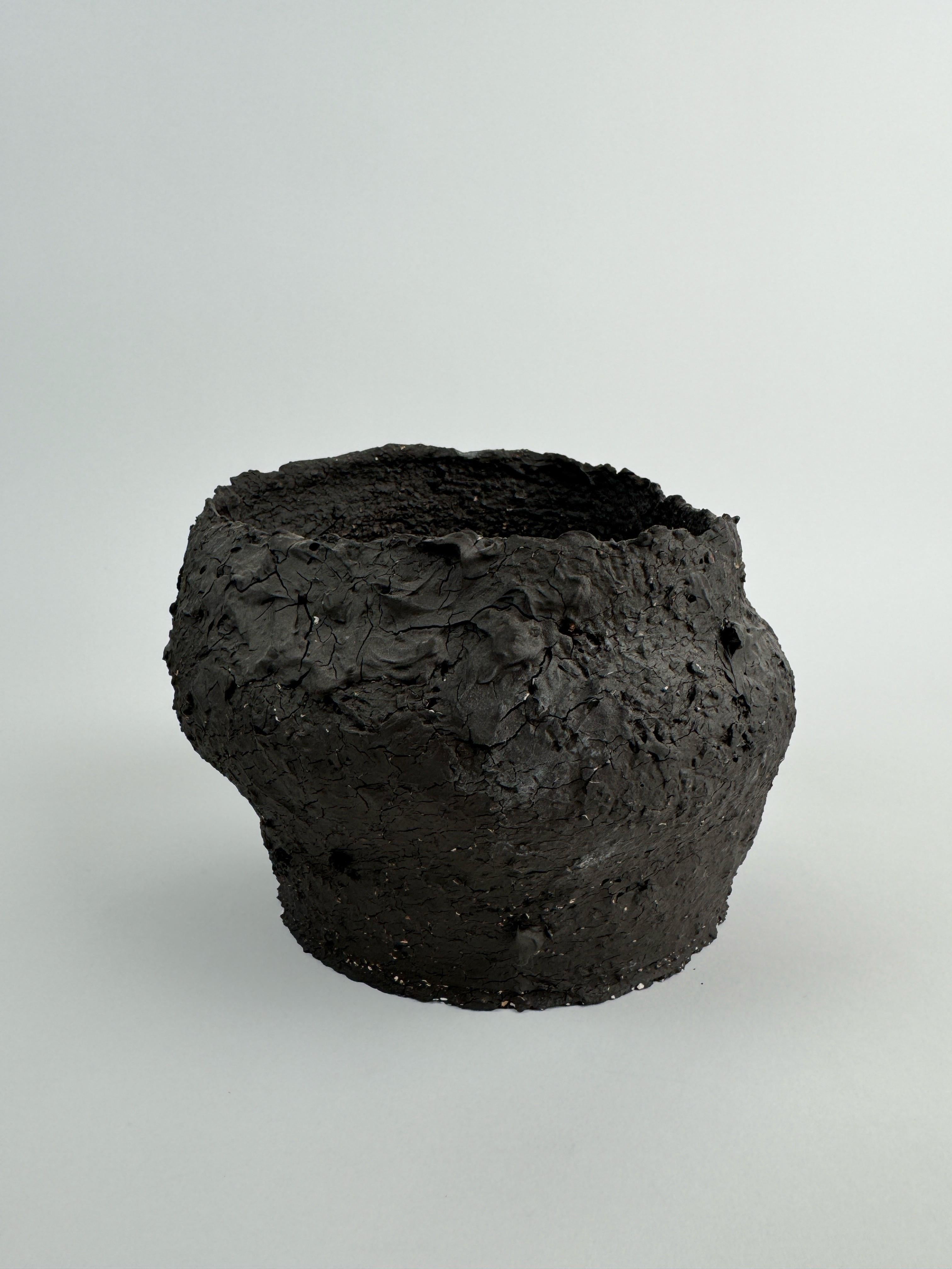 Contemporary Sculptural Ceramic Form in Charred Black Clay  One-of-a-Kind Collector’s Object For Sale