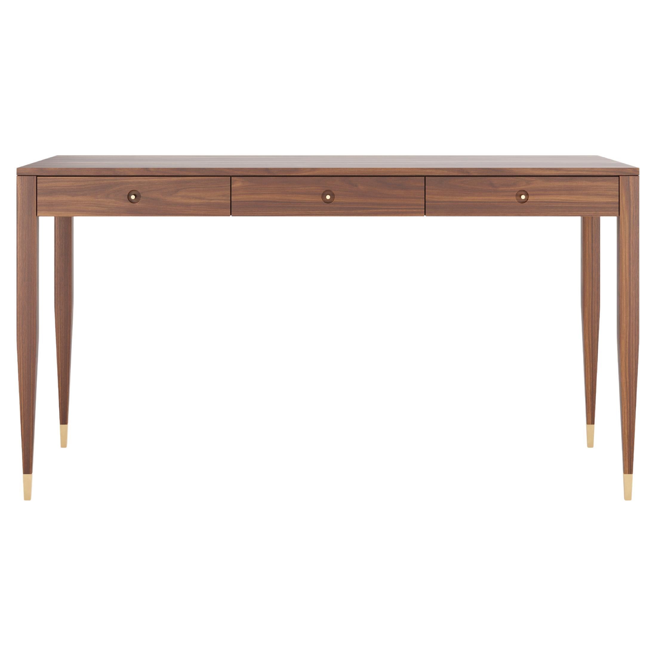 Walnut desk with three solid walnut drawers in mid century modern style