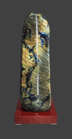 5 kg Labradorite Specimen with Gold & Blue Flash on Luxury Red Lacquered Stand