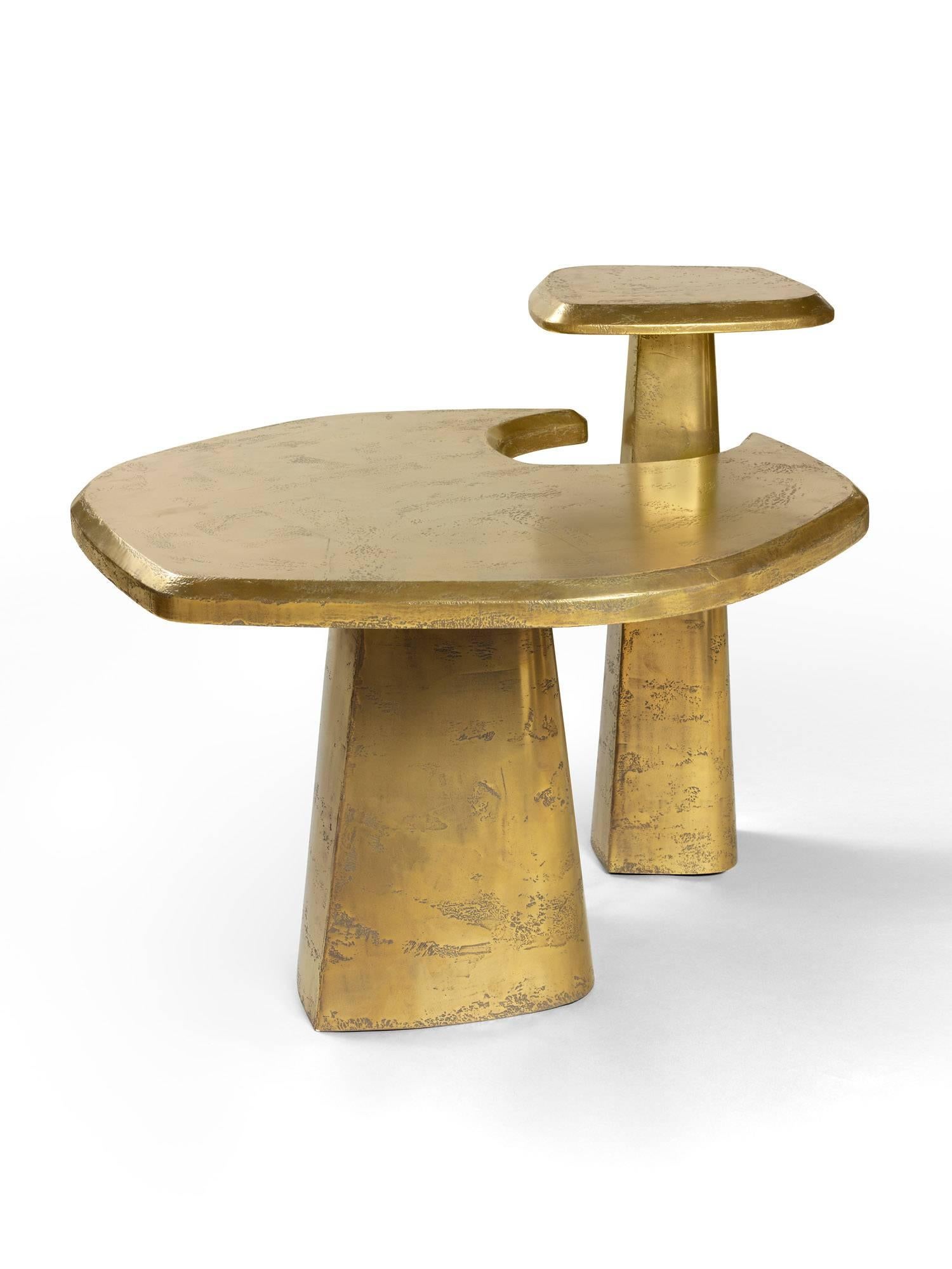 Set of molded wood side tables with metallization. Finish bronze, silver or copper.
 