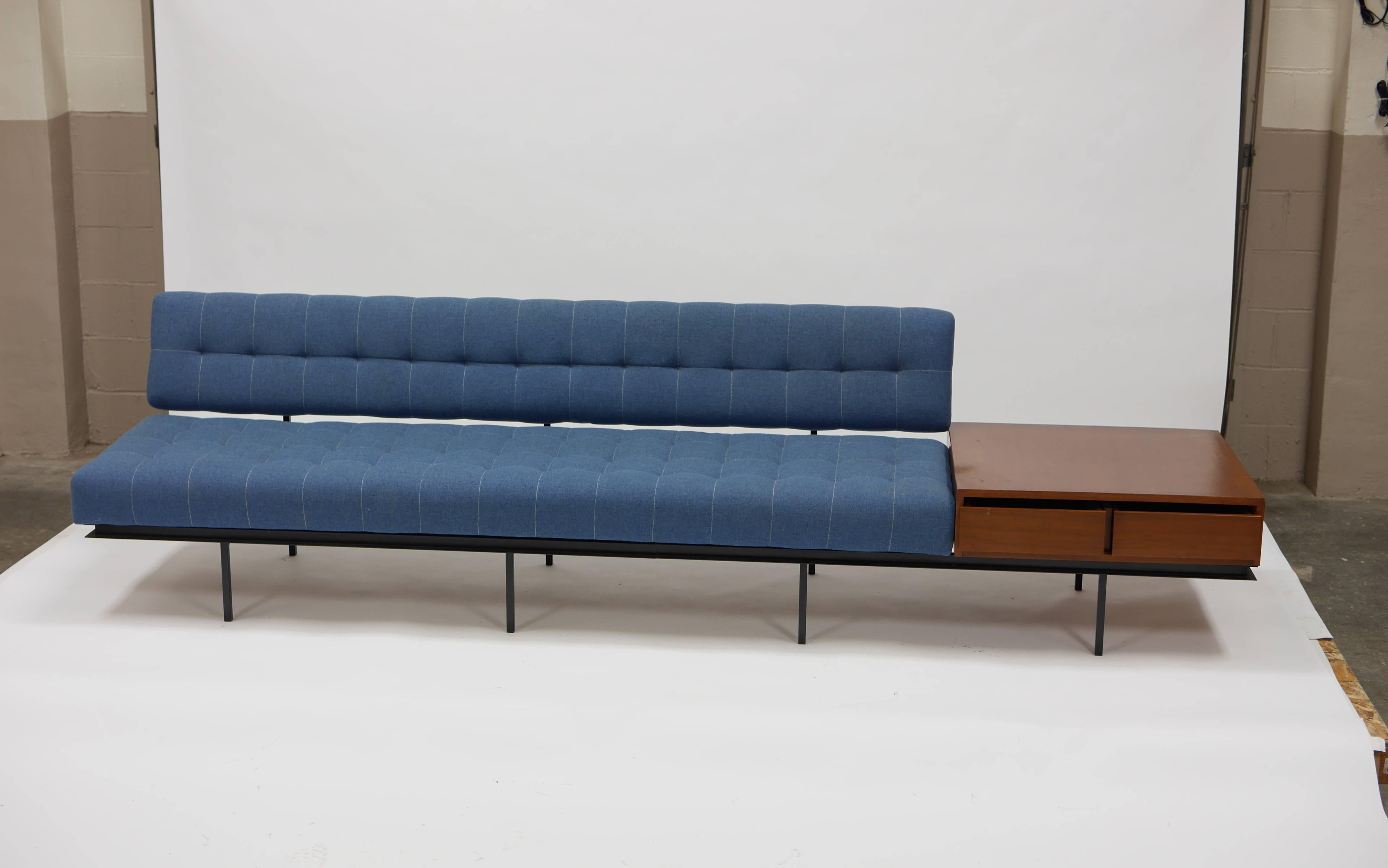 Fabric Minimalist Sofa and Cabinet by Florence Knoll For Sale