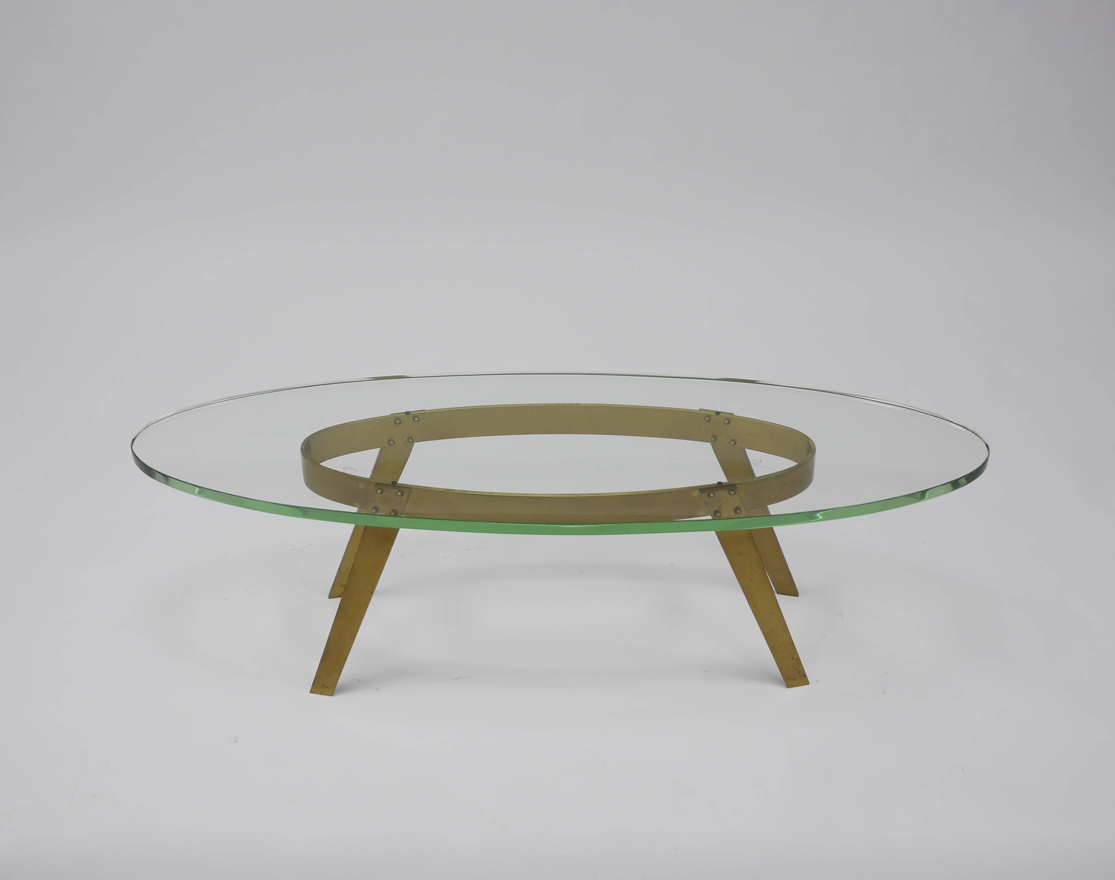 Brass Coffee Table in the Manner of Fontana Arte In Good Condition For Sale In Hadley, MA