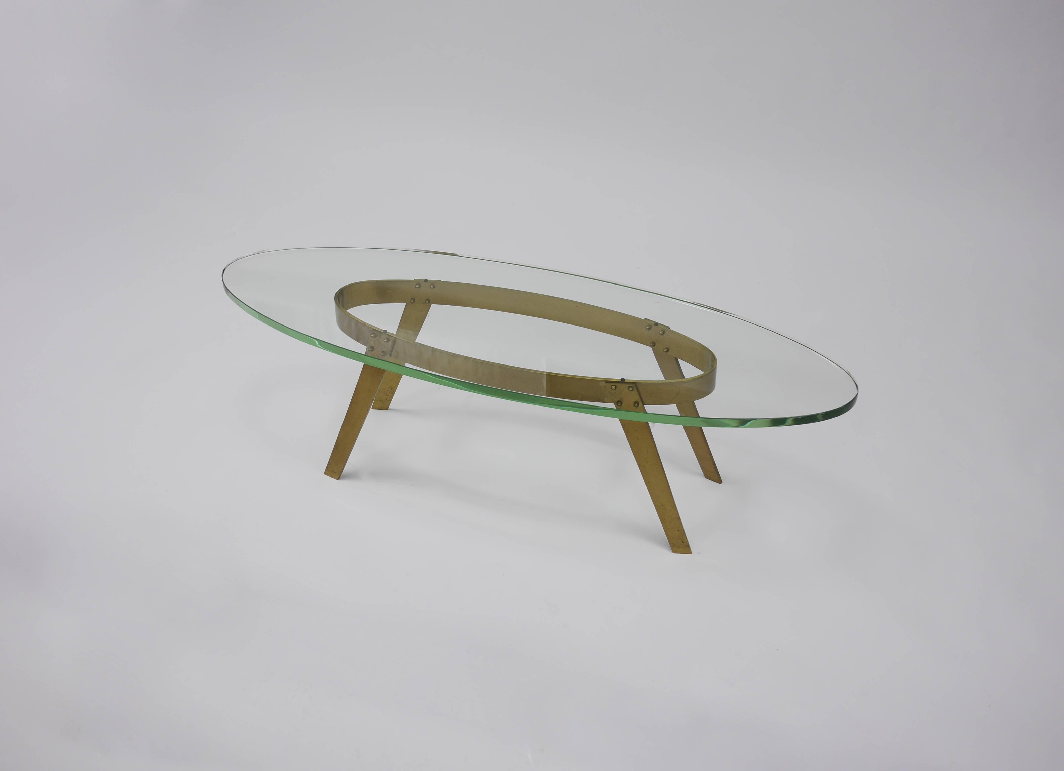 20th Century Brass Coffee Table in the Manner of Fontana Arte For Sale