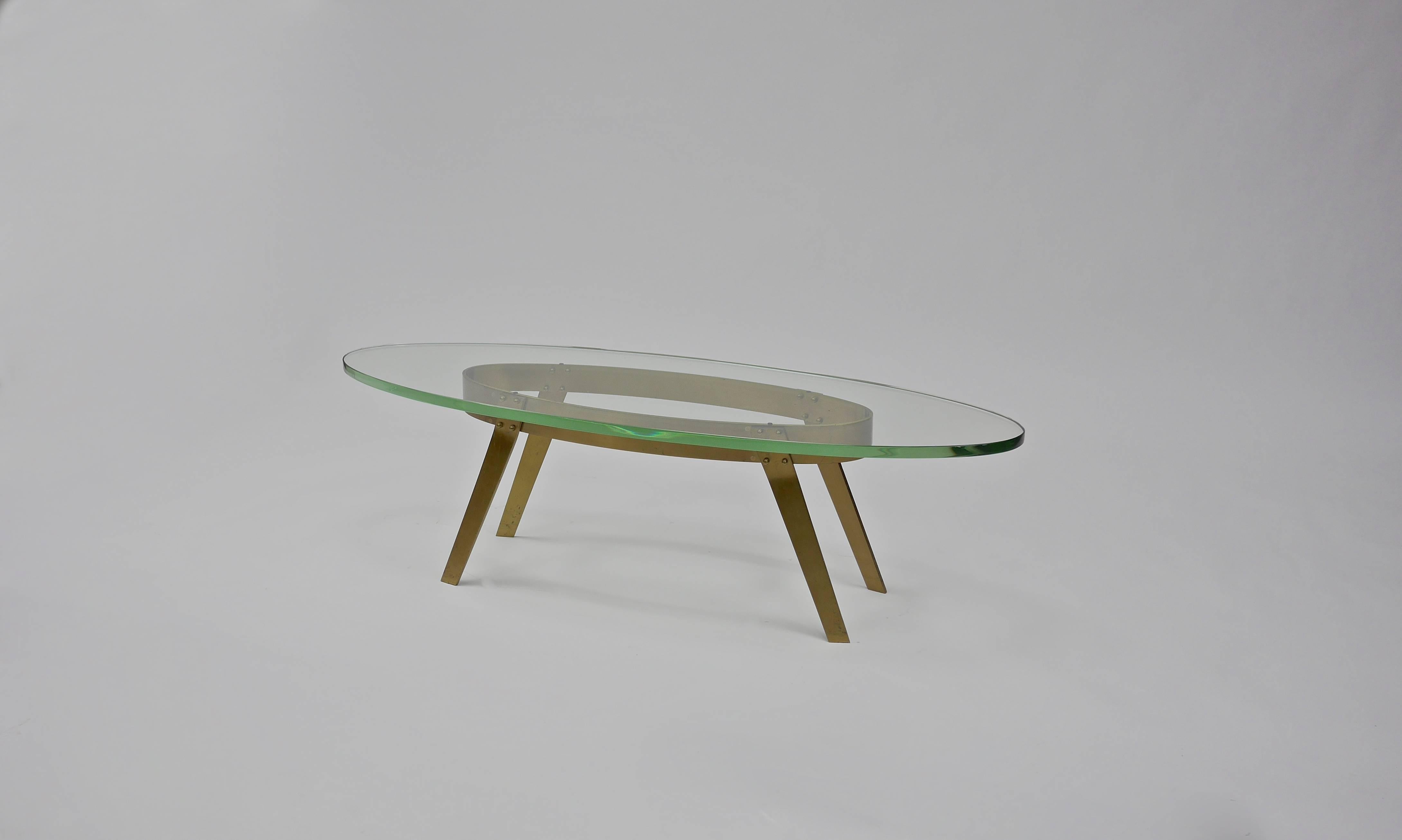 Brass Coffee Table in the Manner of Fontana Arte For Sale 1