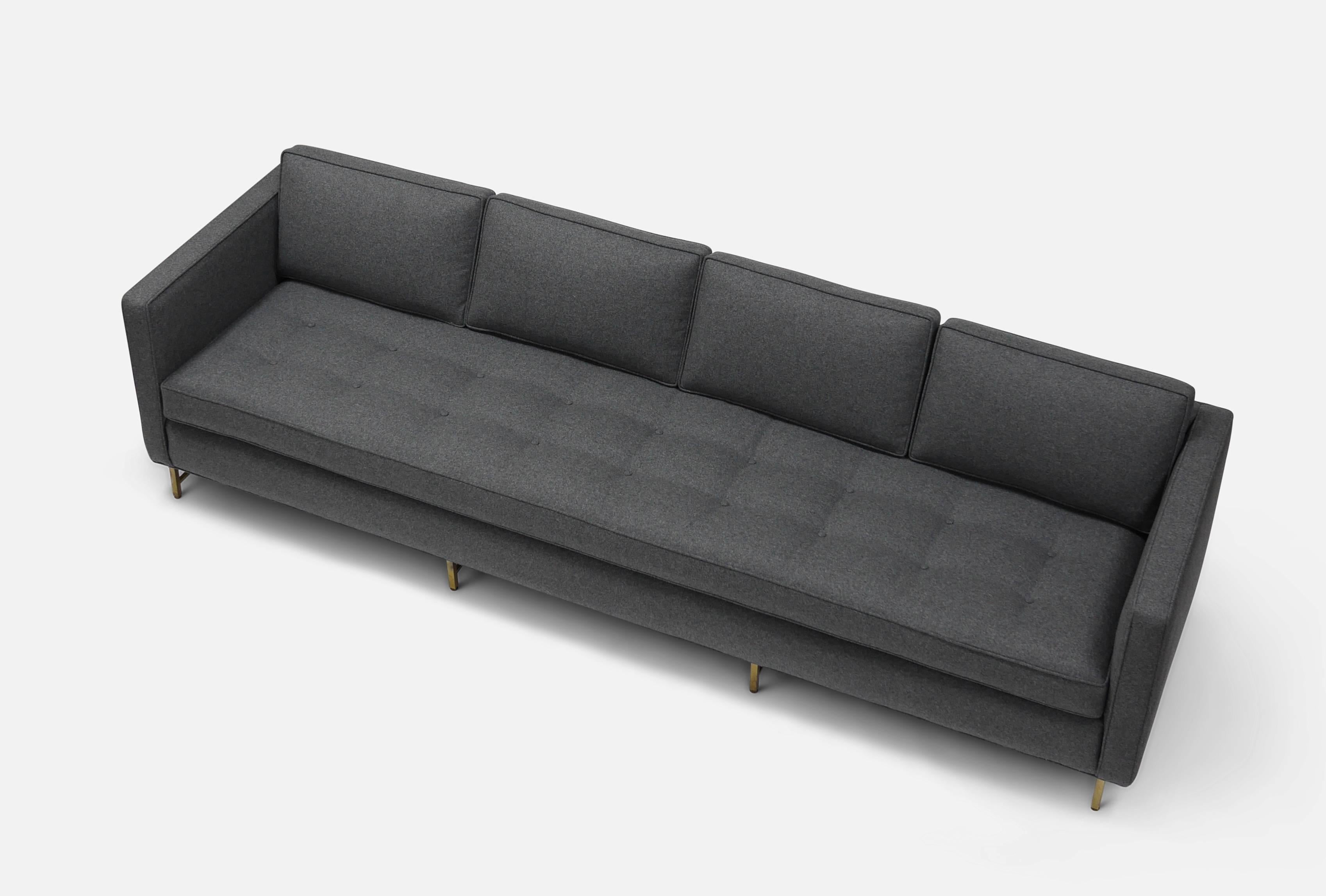 Large Paul McCobb Tuxedo Sofa on Brass Base In Excellent Condition In Hadley, MA