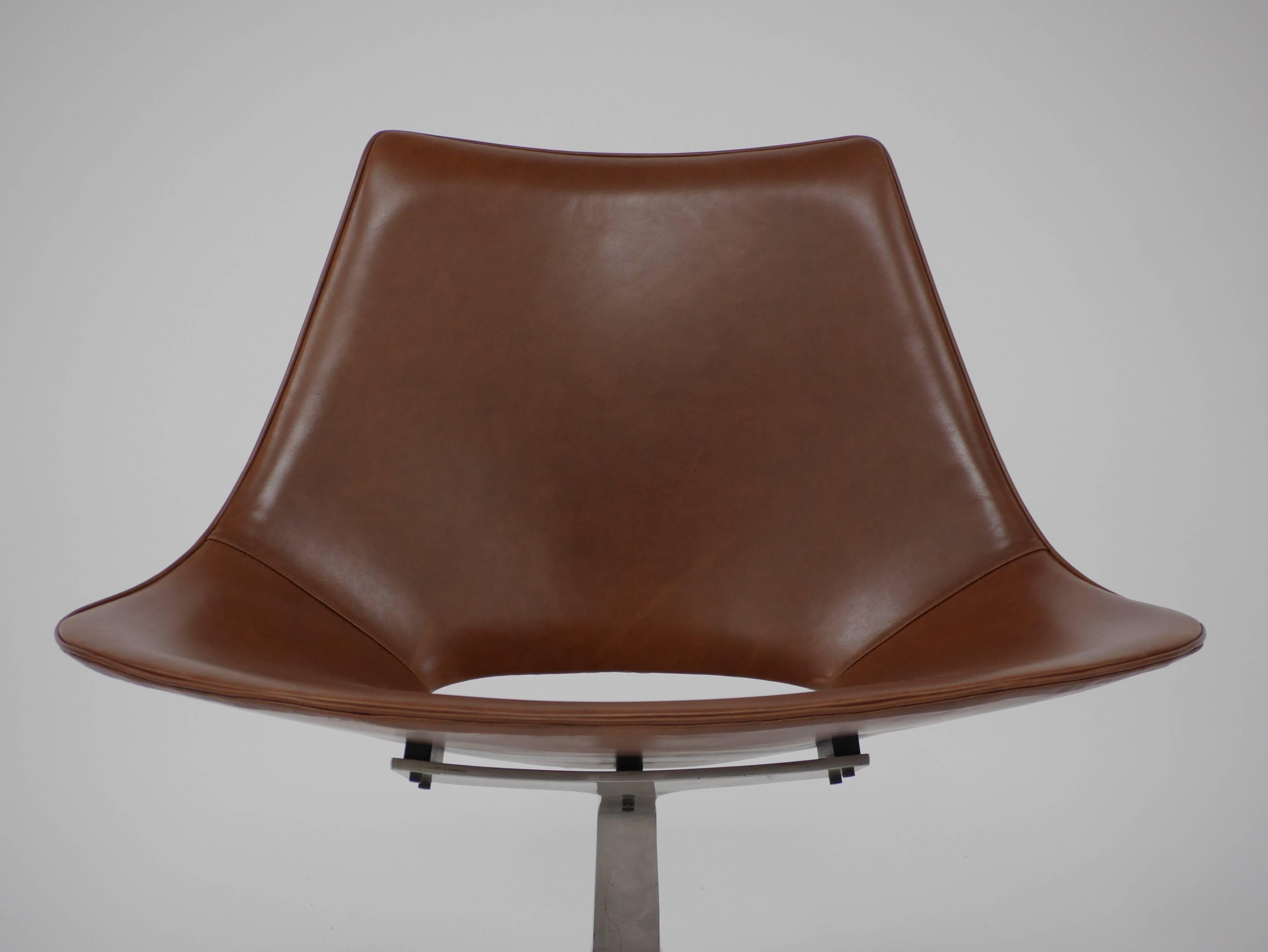 Stainless Steel Early Scimitar Lounge Chair in Leather by Preben Fabricius and Jorgen Kastholm For Sale