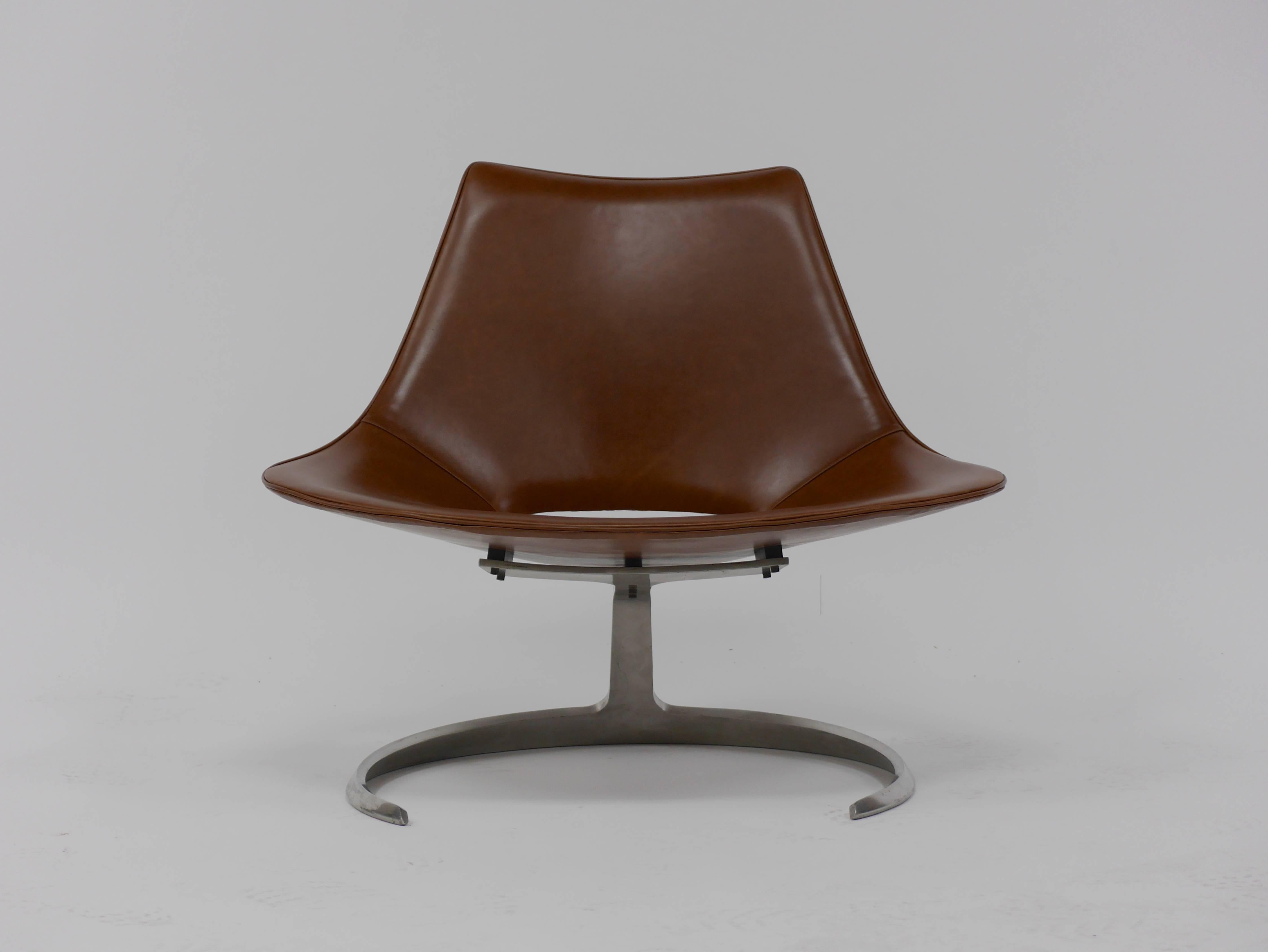 Mid-20th Century Early Scimitar Lounge Chair in Leather by Preben Fabricius and Jorgen Kastholm For Sale