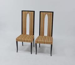 Pair of Italian High Back Sabre Leg Chairs in the Manner of Gio Ponti