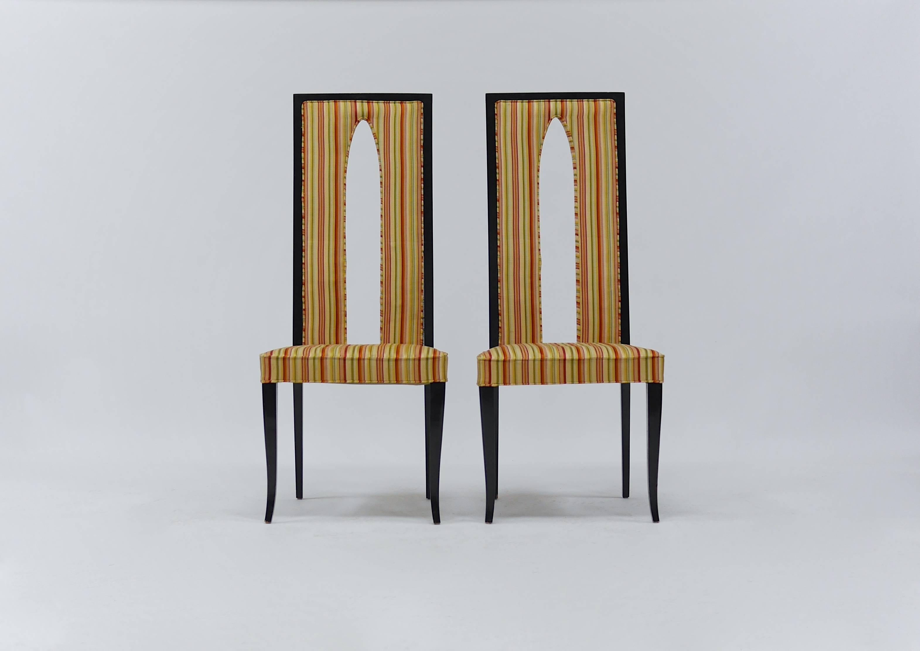 Mid-20th Century Pair of Italian High Back Sabre Leg Chairs in the Manner of Gio Ponti For Sale