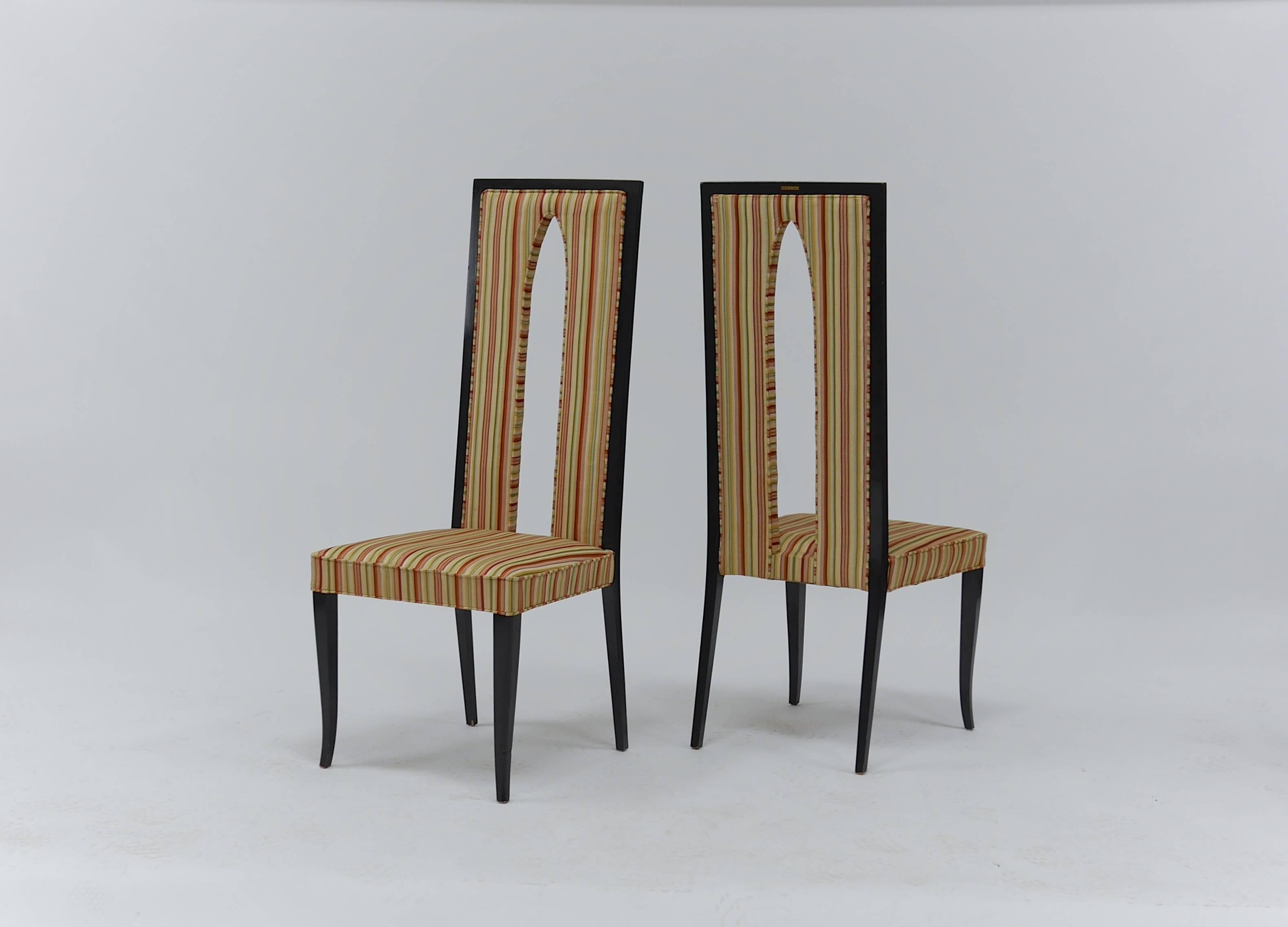 Pair of Italian High Back Sabre Leg Chairs in the Manner of Gio Ponti For Sale 2