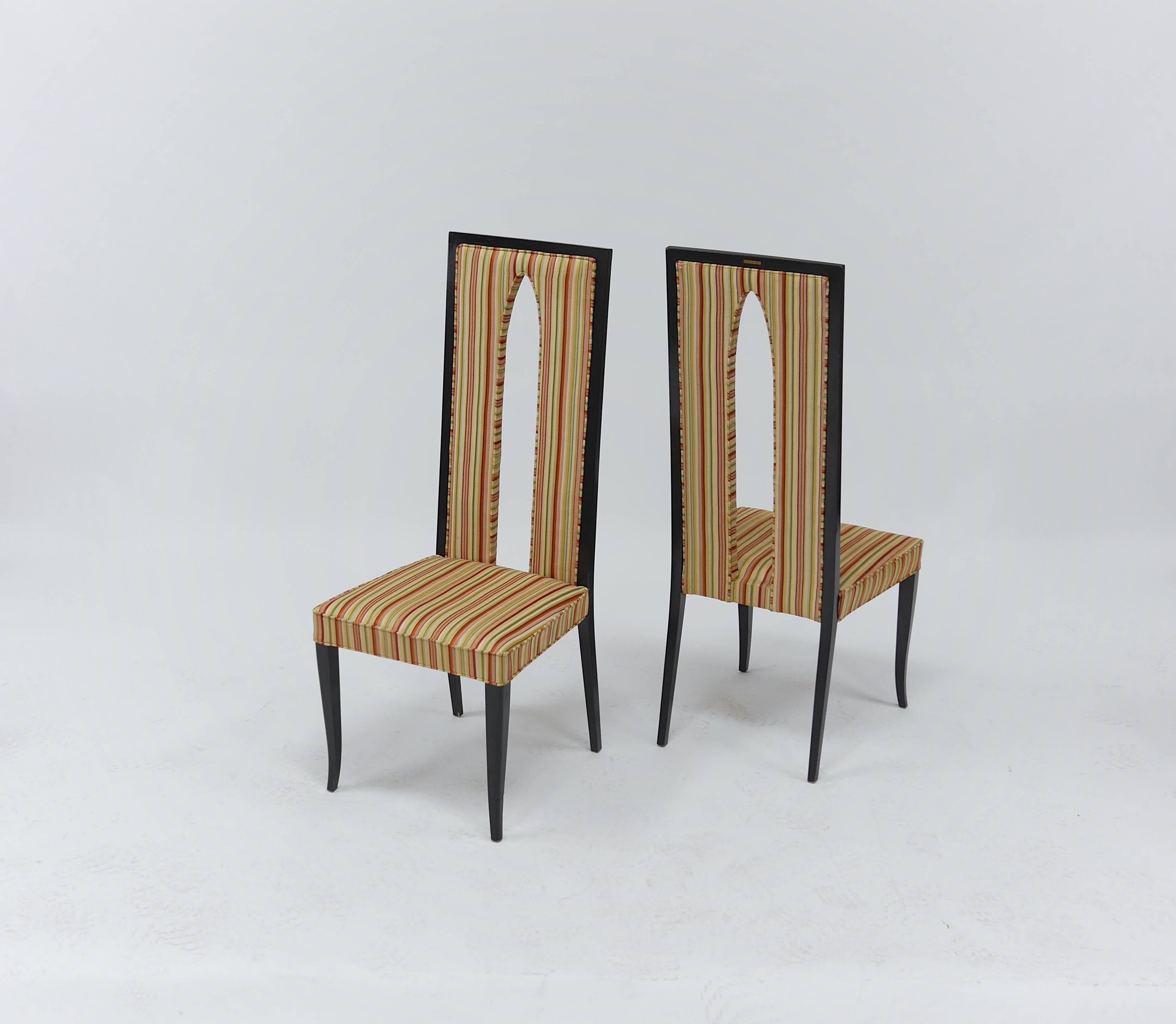 Pair of Italian High Back Sabre Leg Chairs in the Manner of Gio Ponti For Sale 3