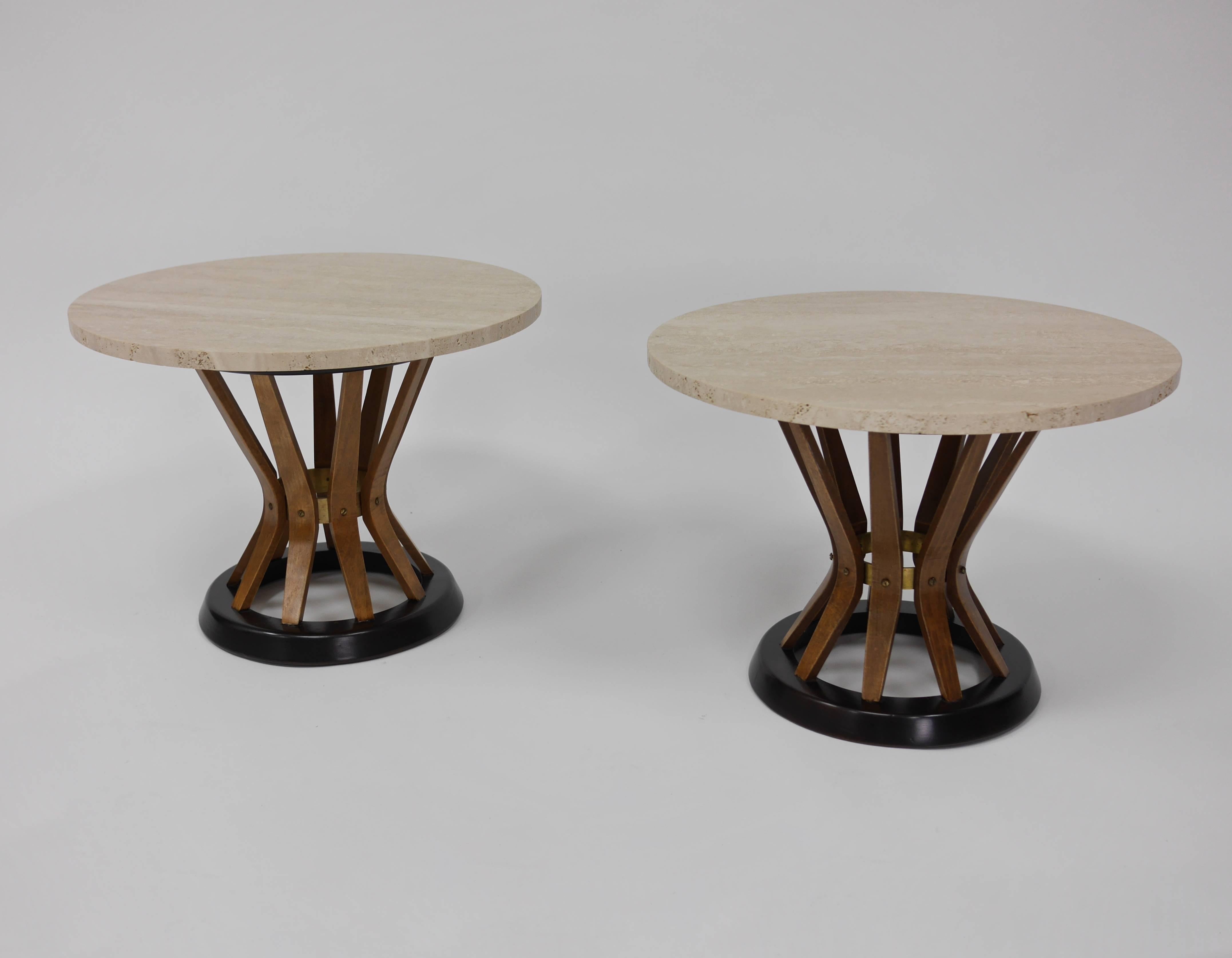 Travertine Pair of Sheaf of Wheat Side Tables by Edward Wormley for Dunbar For Sale